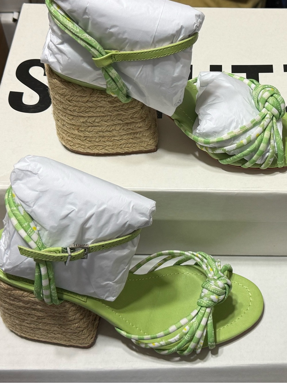 New Schutz Women’s Lime Green Daisy Braided Espadrille Block Heel Sandals size 6